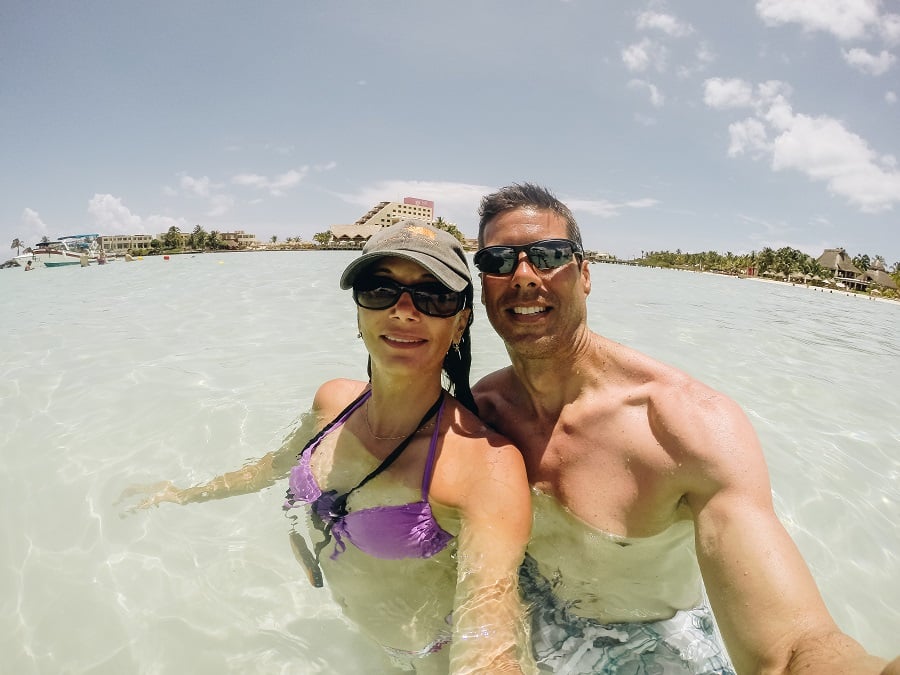 Annette and Pete swimming in Cancun Mexico