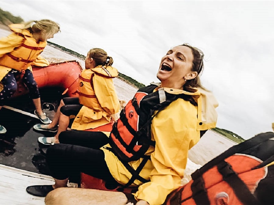 Annette and Pete enjoying Tidal Bore Rafting at Nova Scotia